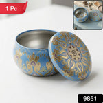 Mandala metal tin container used as organizer for candles or small items