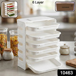 close-up of 6-layer kitchen organizer rack showing stackable layers