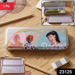 Spacious interior of open printed metal pencil case