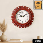 Close-up of the silent wooden look wall clock, highlighting its large, easy-to-read numerals.
