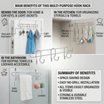 Wall-mounted hanging hook rack in silver finish