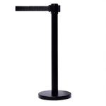 Black base barrier stand crowd control pole with retractable belt system