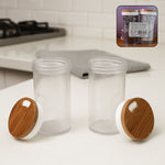 Airtight Kitchen Storage Jar Set with transparent body and wooden lids