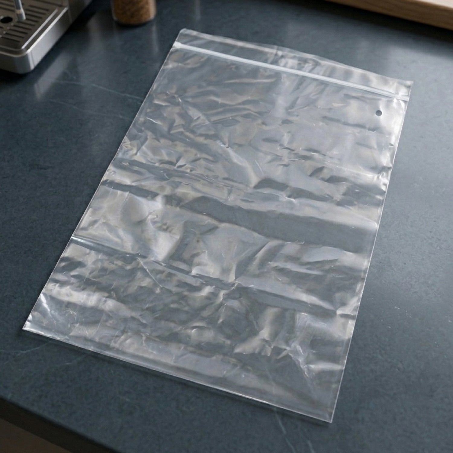 Resealable transparent zip lock bag ideal for food storage