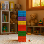 Players engaging in wooden stacking tower game