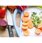 Kitchen knife set with scissors included in black handles and wooden block
